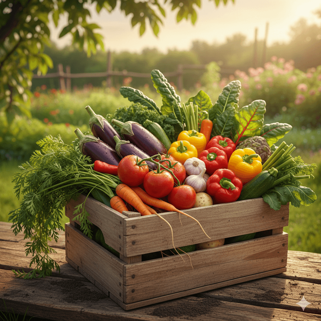 Garden vegetables in a crate